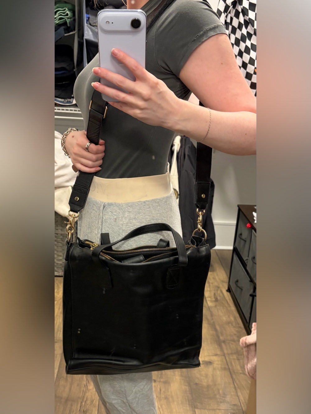 Erin Condren Black Leather Laptop Tote with Crossbody Strap